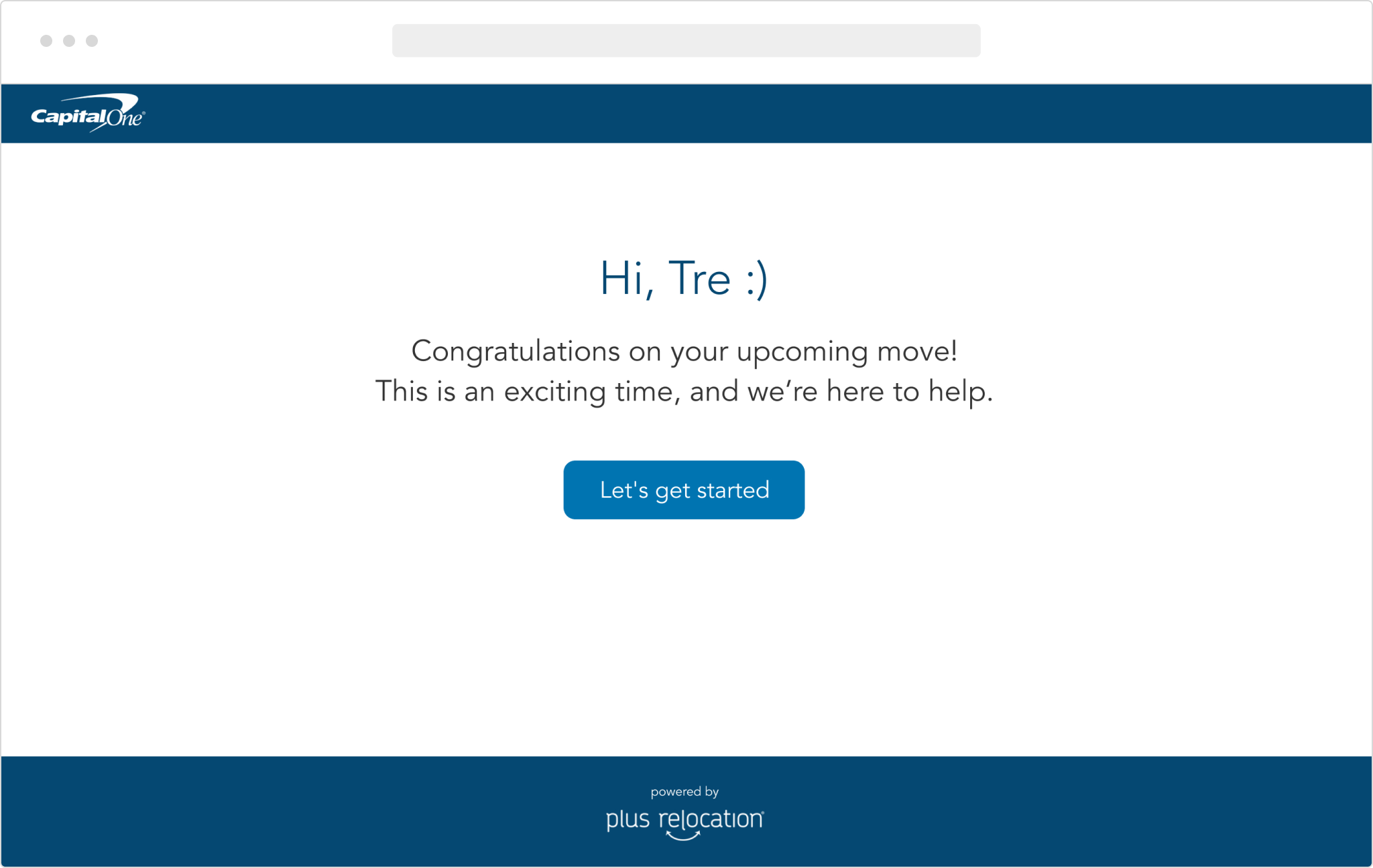 capital one plus relocation start screen